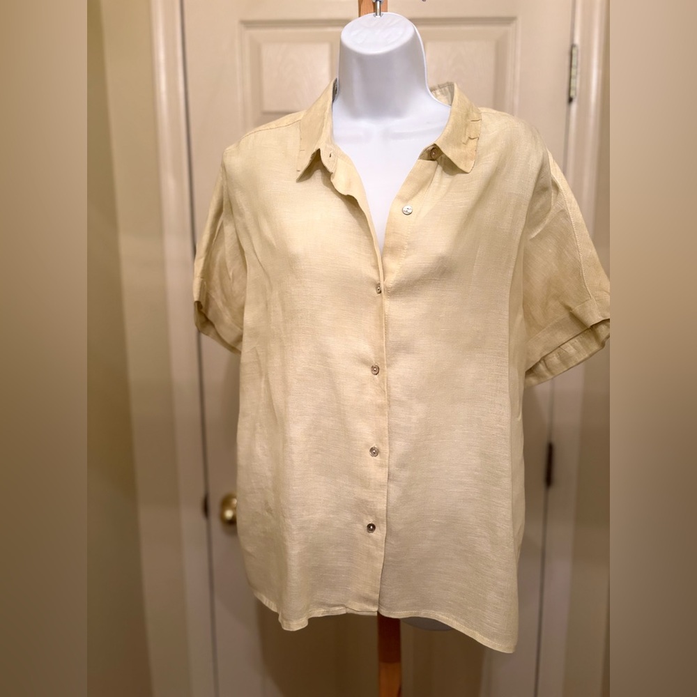 RACHEL RACHEL ROY Woman’s LINEN Tan Short Sleeve Button-Down Shirt, Size: XL